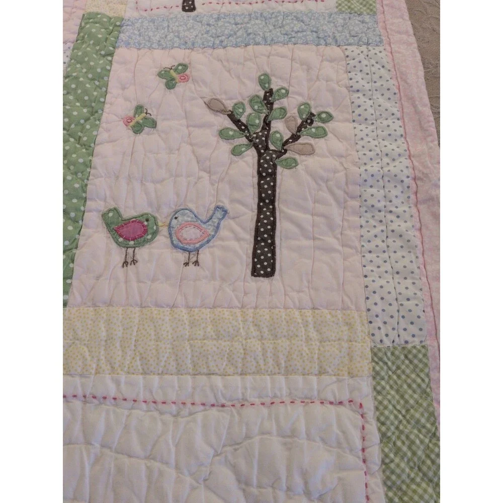 Pottery Barn Kids Hayley Crib Quilt Coverlet Retired Pattern Pink Girls Owl Bird